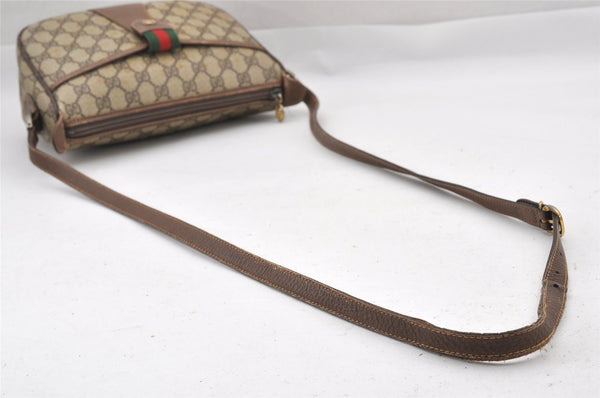Authentic GUCCI Web Sherry Line Shoulder Bag GG PVC Leather Brown Junk 1117J