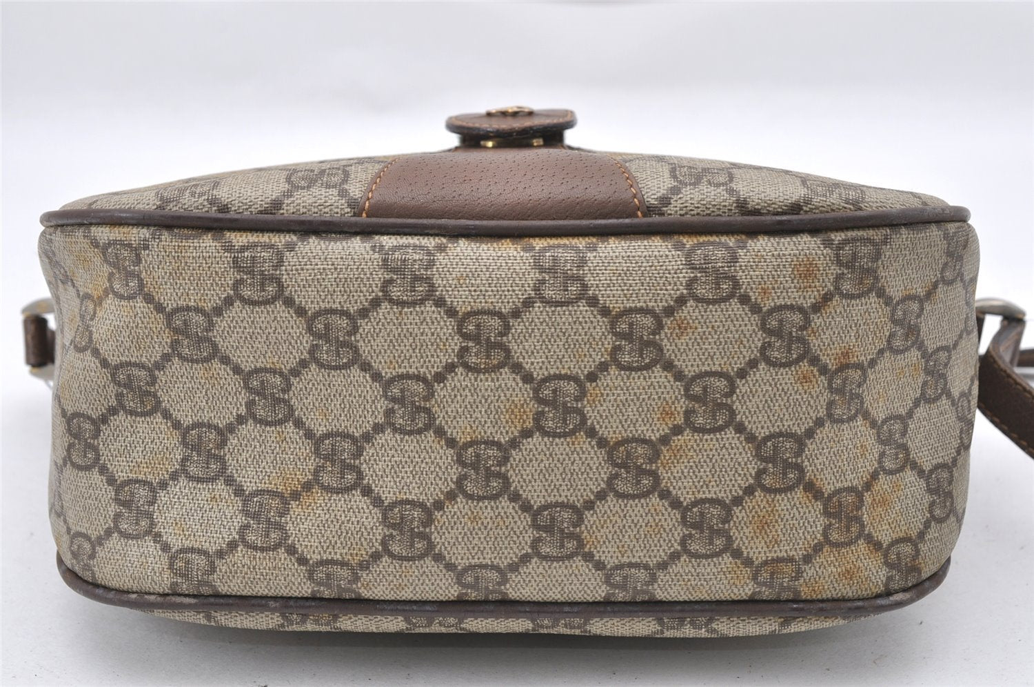 Authentic GUCCI Web Sherry Line Shoulder Bag GG PVC Leather Brown Junk 1117J