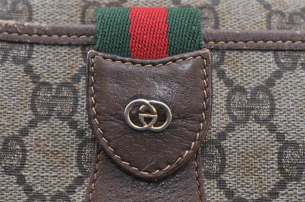 Authentic GUCCI Web Sherry Line Shoulder Bag GG PVC Leather Brown Junk 1117J