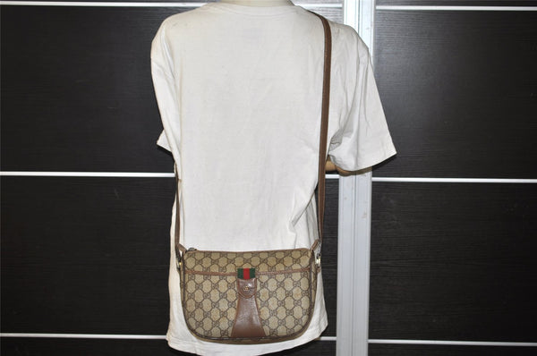Authentic GUCCI Web Sherry Line Shoulder Bag GG PVC Leather Brown Junk 1117J
