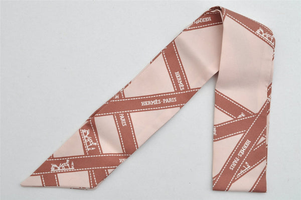 Authentic HERMES Twilly Scarf "Bolduc" Silk Light Pink 1119K