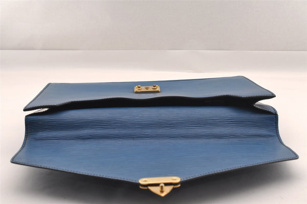 Authentic Louis Vuitton Epi Porte Documents Bandouliere SPO Briefcase Blue 1120I