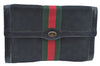 Authentic GUCCI Web Sherry Line 2Way Clutch Bag GG Canvas Leather Black 1120J