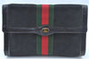 Authentic GUCCI Web Sherry Line 2Way Clutch Bag GG Canvas Leather Black 1120J