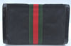 Authentic GUCCI Web Sherry Line 2Way Clutch Bag GG Canvas Leather Black 1120J