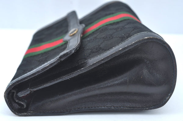 Authentic GUCCI Web Sherry Line 2Way Clutch Bag GG Canvas Leather Black 1120J