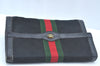 Authentic GUCCI Web Sherry Line 2Way Clutch Bag GG Canvas Leather Black 1120J