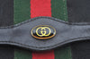 Authentic GUCCI Web Sherry Line 2Way Clutch Bag GG Canvas Leather Black 1120J