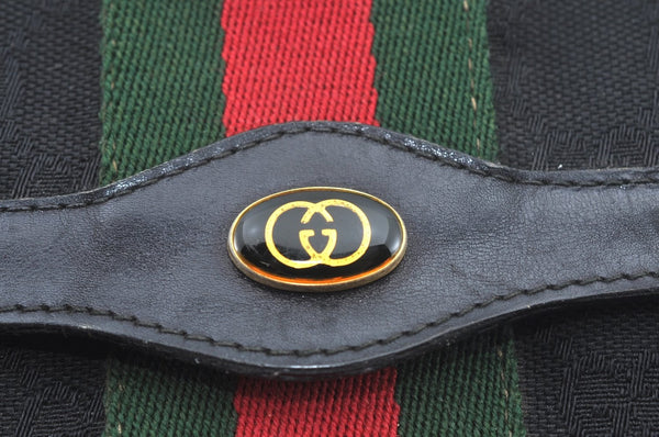 Authentic GUCCI Web Sherry Line 2Way Clutch Bag GG Canvas Leather Black 1120J