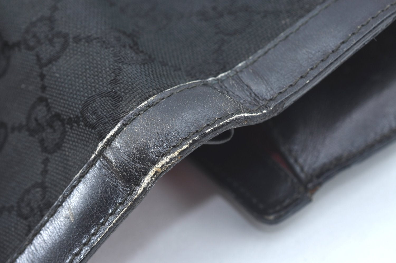 Authentic GUCCI Web Sherry Line 2Way Clutch Bag GG Canvas Leather Black 1120J