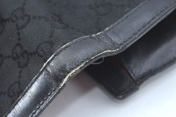 Authentic GUCCI Web Sherry Line 2Way Clutch Bag GG Canvas Leather Black 1120J