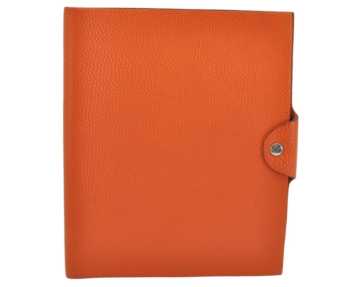 Authentic HERMES Yuris GM Agenda Note Book Cover Leather Orange Junk 1120K