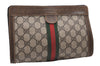 Authentic GUCCI Web Sherry Line Clutch Hand Bag Purse GG PVC Leather Brown 1121J