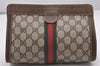 Authentic GUCCI Web Sherry Line Clutch Hand Bag Purse GG PVC Leather Brown 1121J