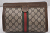 Authentic GUCCI Web Sherry Line Clutch Hand Bag Purse GG PVC Leather Brown 1121J