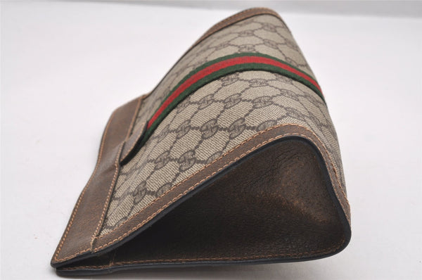 Authentic GUCCI Web Sherry Line Clutch Hand Bag Purse GG PVC Leather Brown 1121J