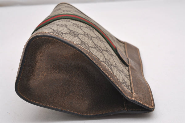 Authentic GUCCI Web Sherry Line Clutch Hand Bag Purse GG PVC Leather Brown 1121J