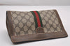 Authentic GUCCI Web Sherry Line Clutch Hand Bag Purse GG PVC Leather Brown 1121J