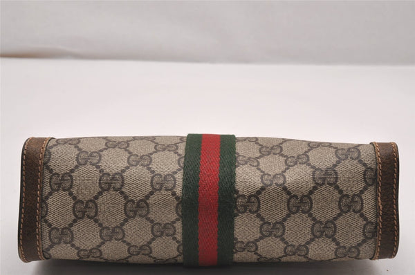 Authentic GUCCI Web Sherry Line Clutch Hand Bag Purse GG PVC Leather Brown 1121J
