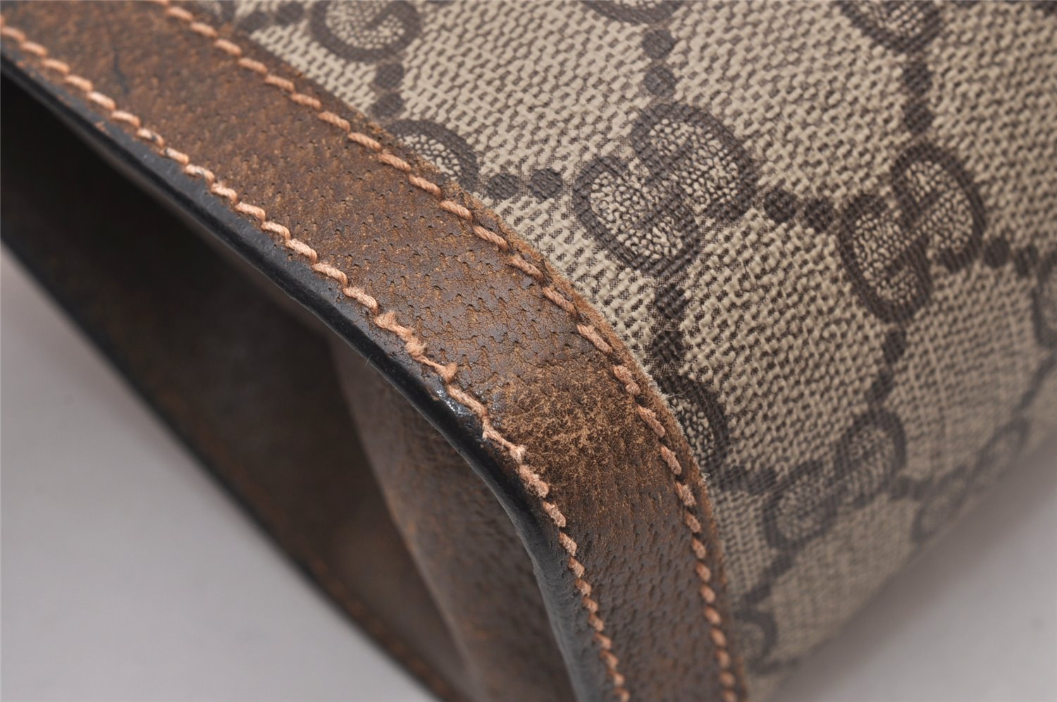 Authentic GUCCI Web Sherry Line Clutch Hand Bag Purse GG PVC Leather Brown 1121J