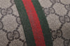 Authentic GUCCI Web Sherry Line Clutch Hand Bag Purse GG PVC Leather Brown 1121J