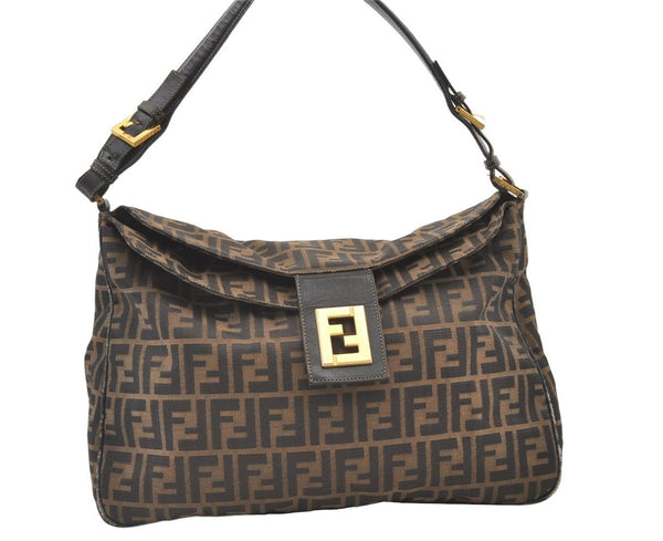 Authentic FENDI Zucca Mamma Baguette Shoulder Bag Canvas Leather Brown 1121K