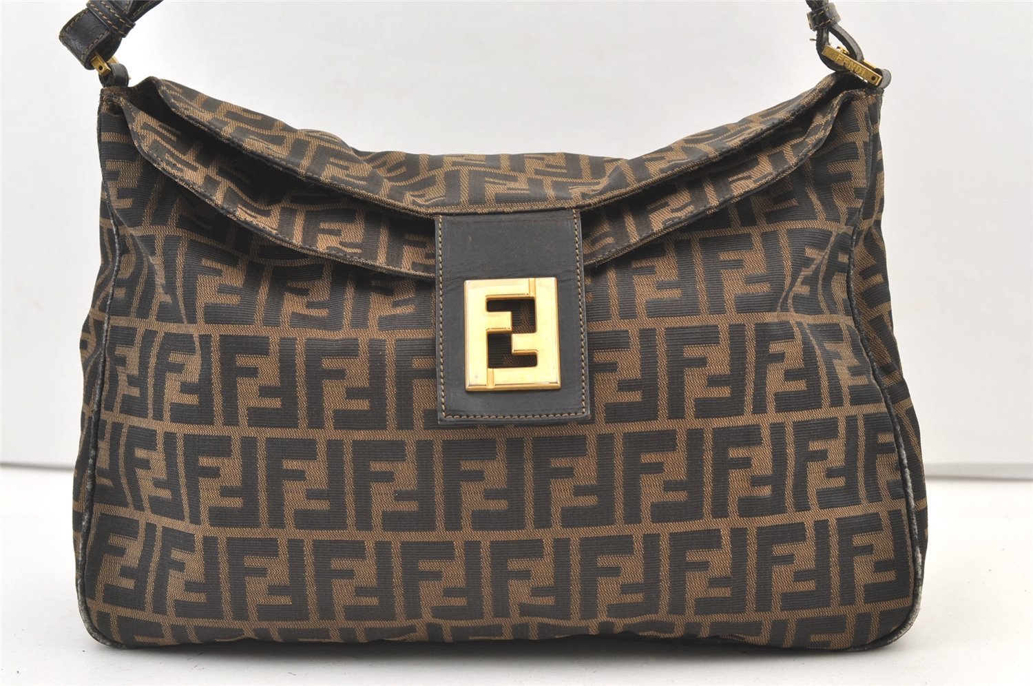 Authentic FENDI Zucca Mamma Baguette Shoulder Bag Canvas Leather Brown 1121K