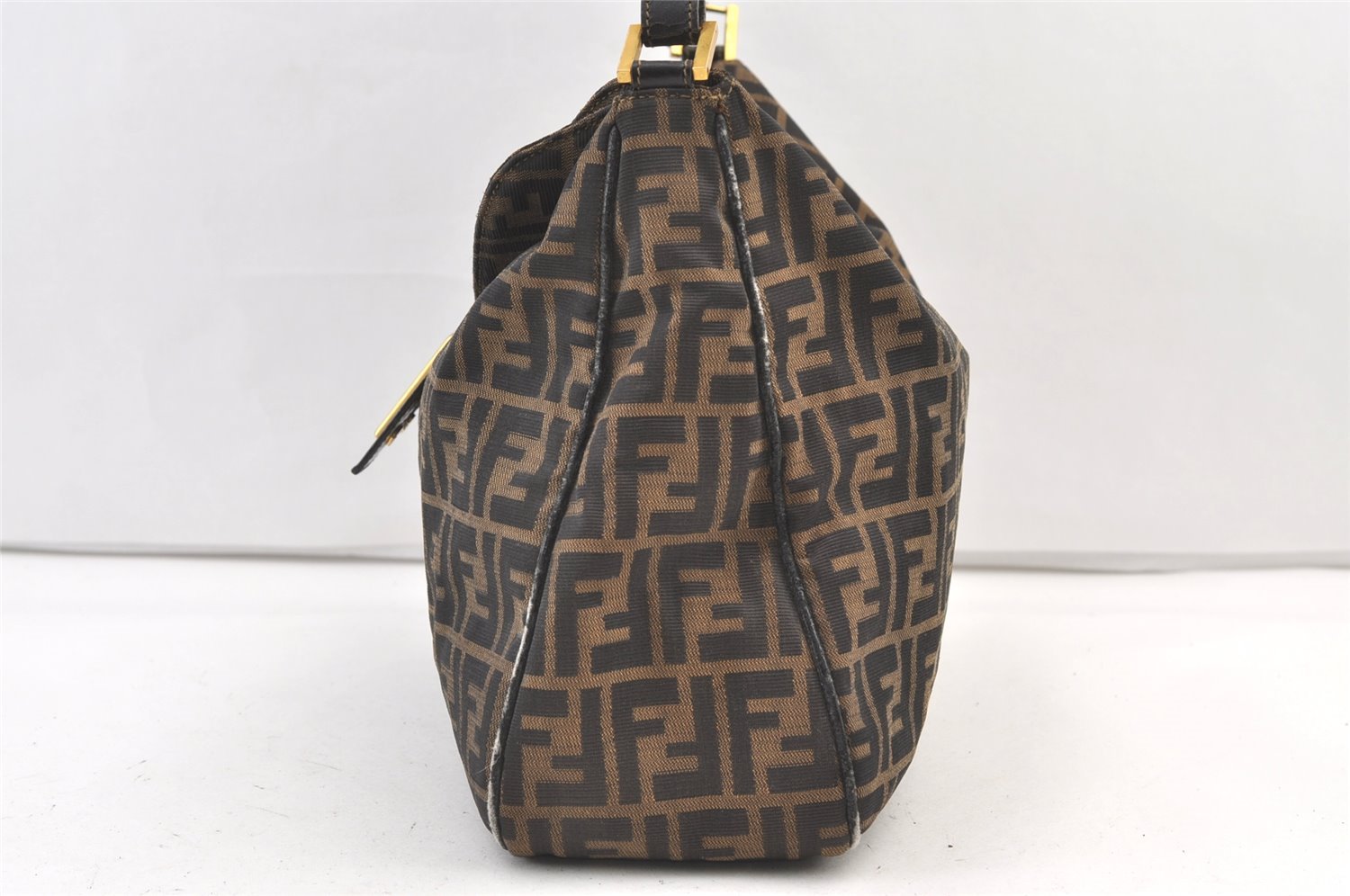 Authentic FENDI Zucca Mamma Baguette Shoulder Bag Canvas Leather Brown 1121K