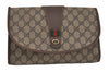 Authentic GUCCI Web Sherry Line Clutch Hand Bag GG PVC Leather Brown Junk 1122J
