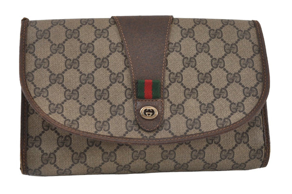Authentic GUCCI Web Sherry Line Clutch Hand Bag GG PVC Leather Brown Junk 1122J