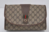 Authentic GUCCI Web Sherry Line Clutch Hand Bag GG PVC Leather Brown Junk 1122J