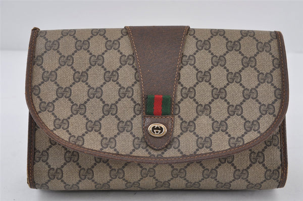 Authentic GUCCI Web Sherry Line Clutch Hand Bag GG PVC Leather Brown Junk 1122J