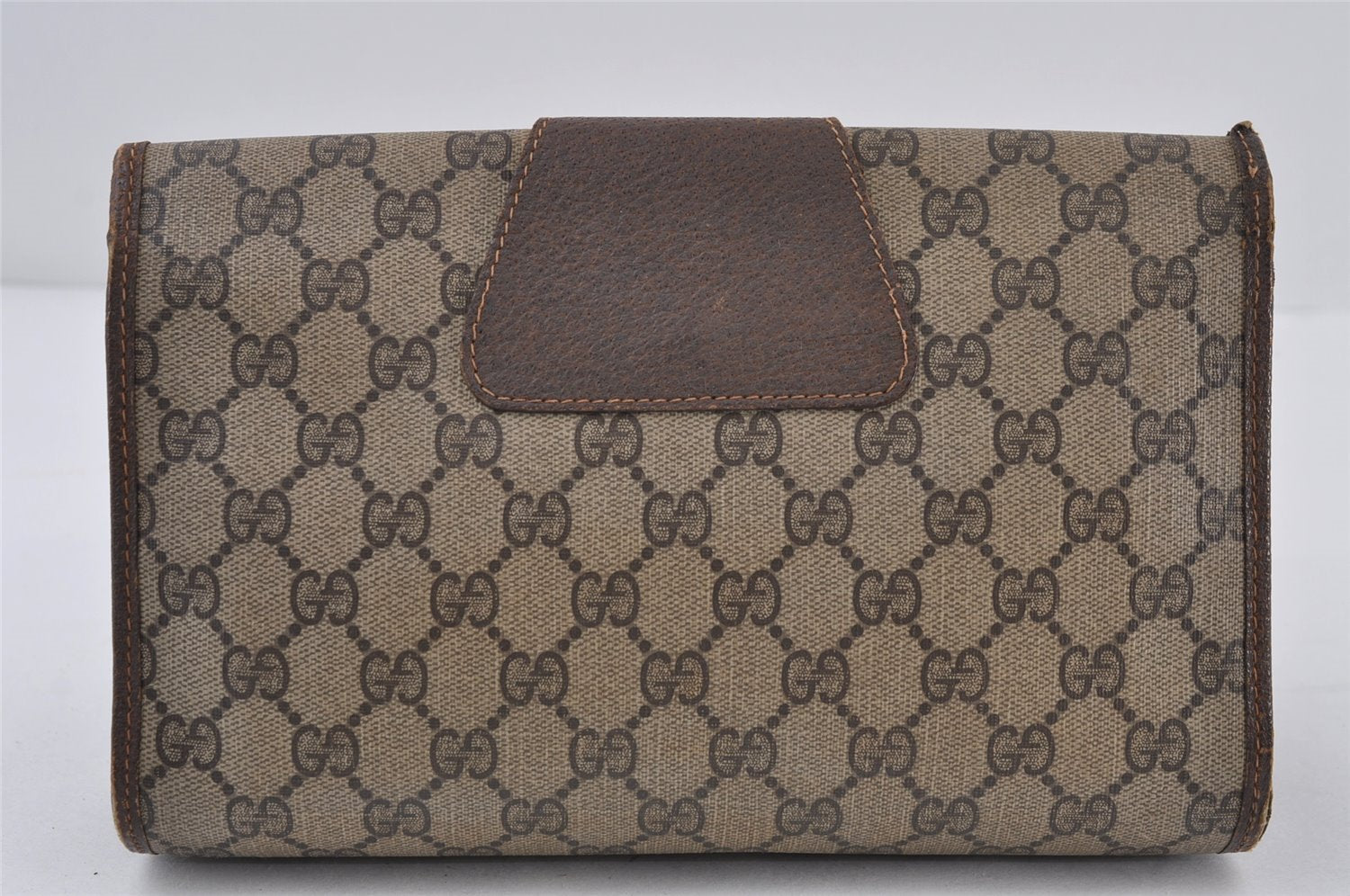 Authentic GUCCI Web Sherry Line Clutch Hand Bag GG PVC Leather Brown Junk 1122J