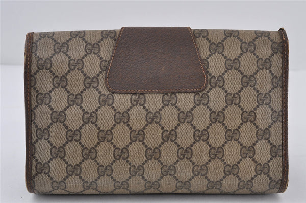 Authentic GUCCI Web Sherry Line Clutch Hand Bag GG PVC Leather Brown Junk 1122J