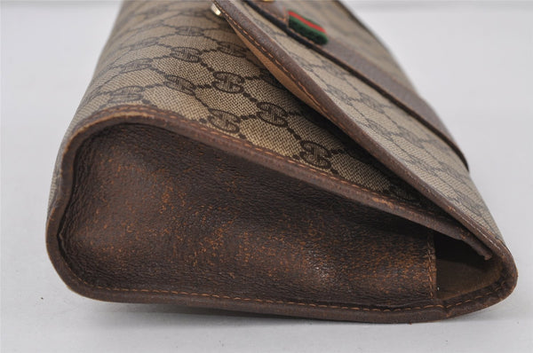 Authentic GUCCI Web Sherry Line Clutch Hand Bag GG PVC Leather Brown Junk 1122J