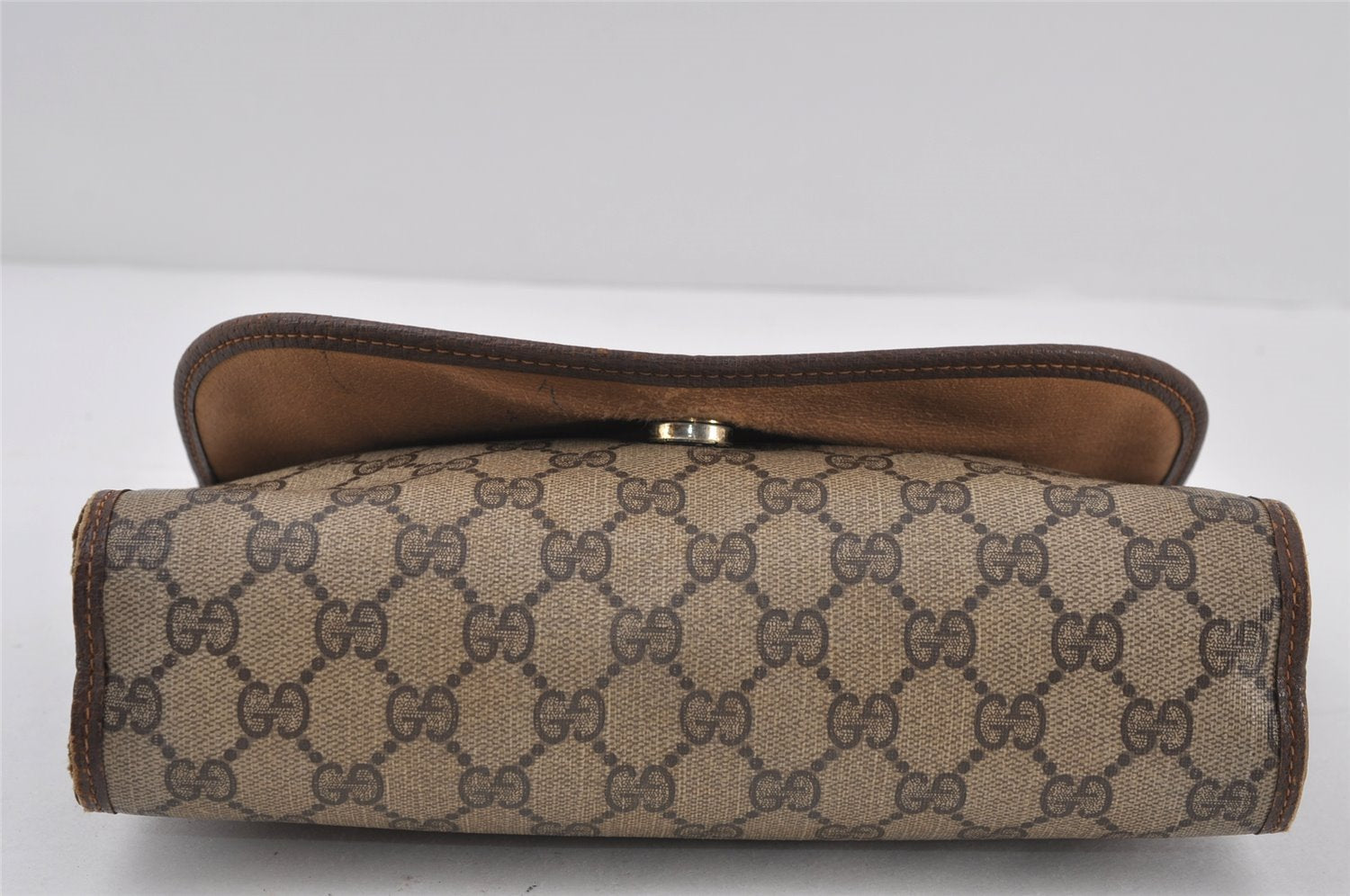 Authentic GUCCI Web Sherry Line Clutch Hand Bag GG PVC Leather Brown Junk 1122J