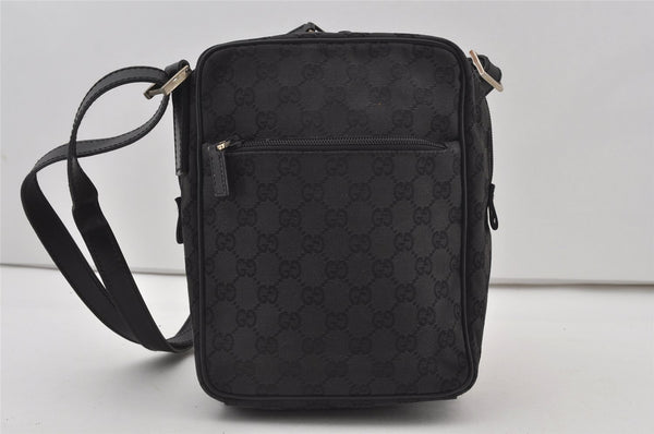 Authentic GUCCI Shoulder Cross Body Bag GG Canvas Leather 0181612 Black 1125J