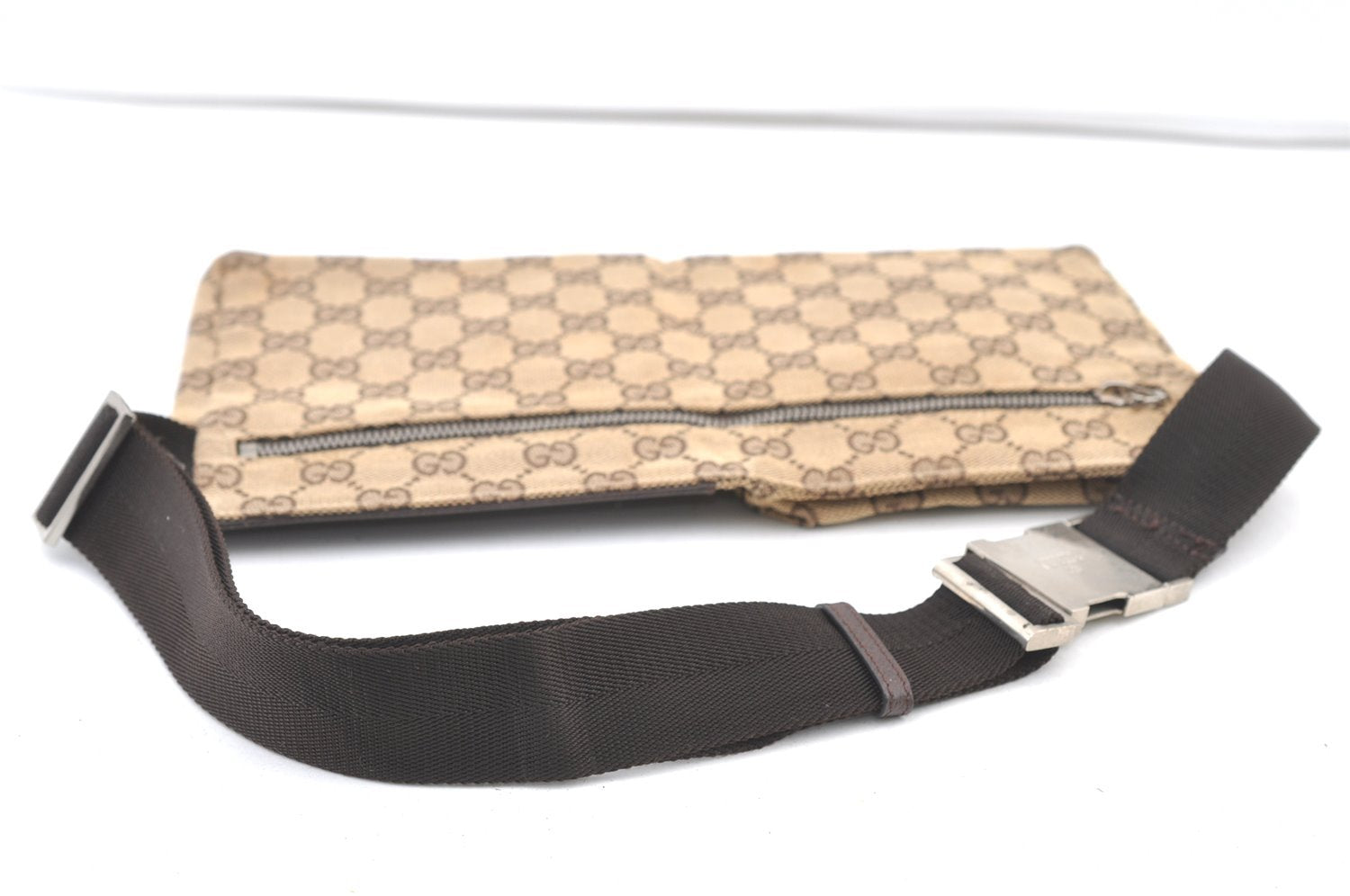 Authentic GUCCI Vintage Waist Body Bag Purse GG Canvas Leather 28566 Brown 1128K