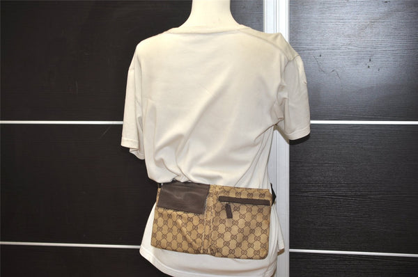 Authentic GUCCI Vintage Waist Body Bag Purse GG Canvas Leather 28566 Brown 1128K