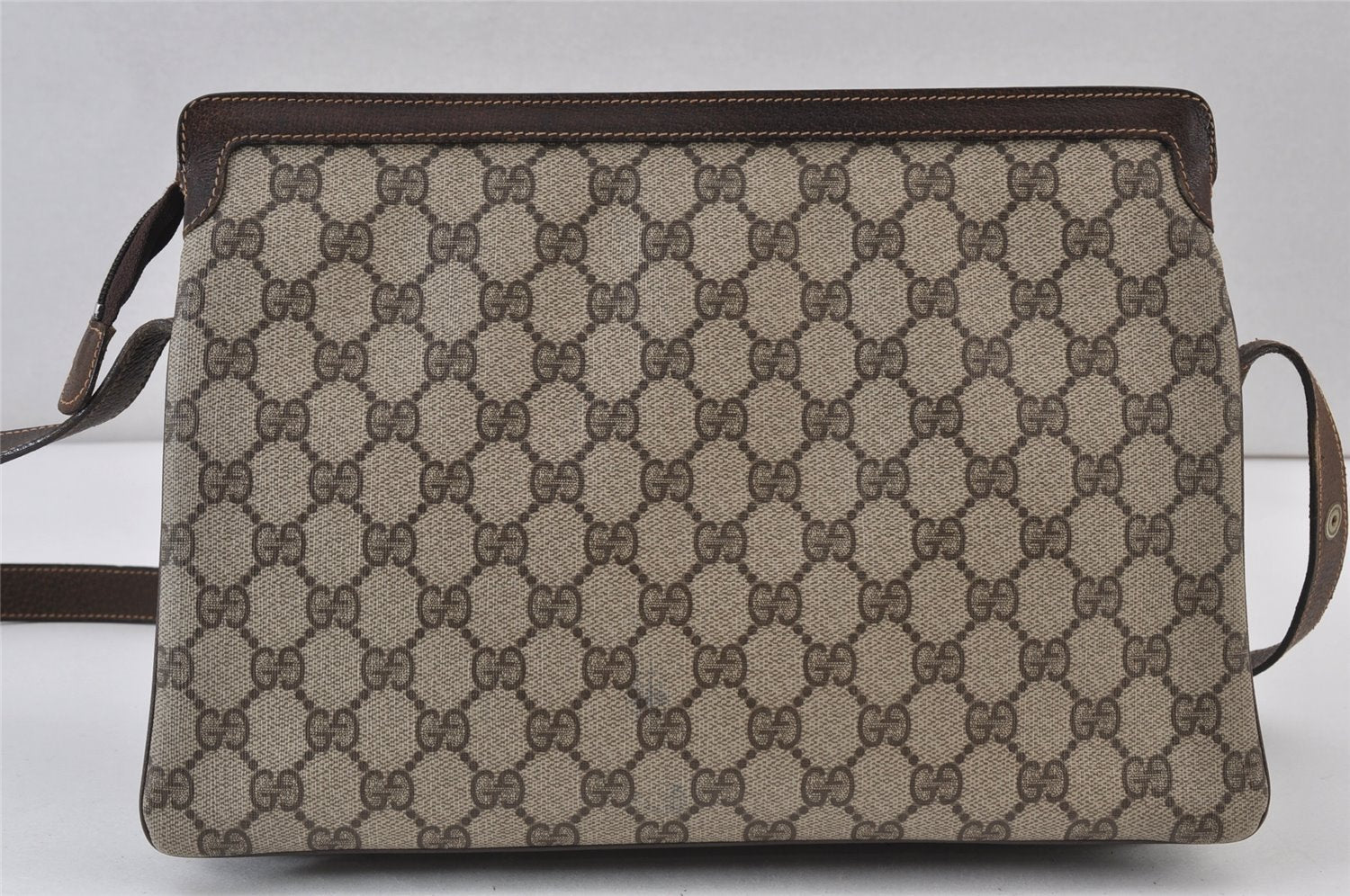 Authentic GUCCI Web Sherry Line Shoulder Bag GG PVC Leather Brown Junk 1132K