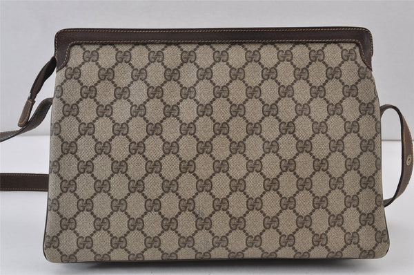 Authentic GUCCI Web Sherry Line Shoulder Bag GG PVC Leather Brown Junk 1132K