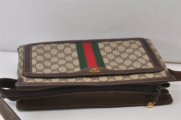 Authentic GUCCI Web Sherry Line Shoulder Bag GG PVC Leather Brown Junk 1132K