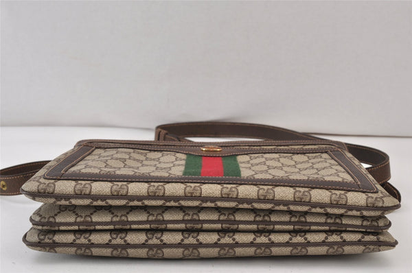 Authentic GUCCI Web Sherry Line Shoulder Bag GG PVC Leather Brown Junk 1132K