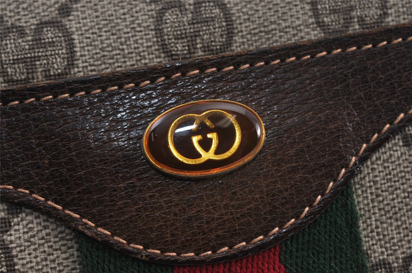Authentic GUCCI Web Sherry Line Shoulder Bag GG PVC Leather Brown Junk 1132K