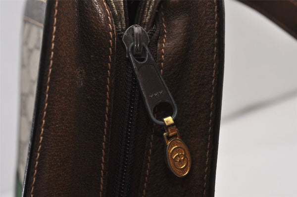 Authentic GUCCI Web Sherry Line Shoulder Bag GG PVC Leather Brown Junk 1132K