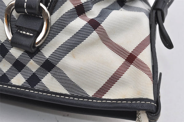 Authentic BURBERRY BLUE LABEL Check Shoulder Tote Bag Nylon Leather White 1141I