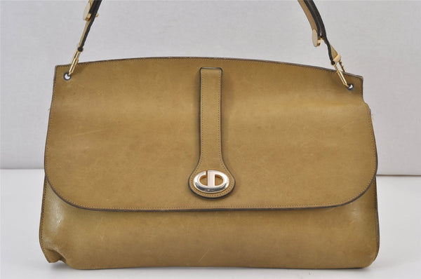 Authentic Christian Dior Vintage Shoulder Hand Bag Purse Leather Khaki 1141K