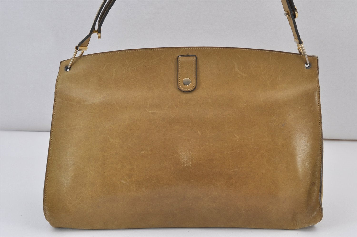 Authentic Christian Dior Vintage Shoulder Hand Bag Purse Leather Khaki 1141K