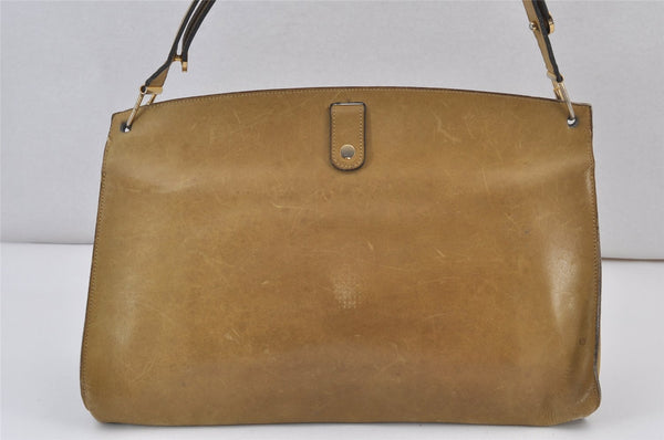 Authentic Christian Dior Vintage Shoulder Hand Bag Purse Leather Khaki 1141K
