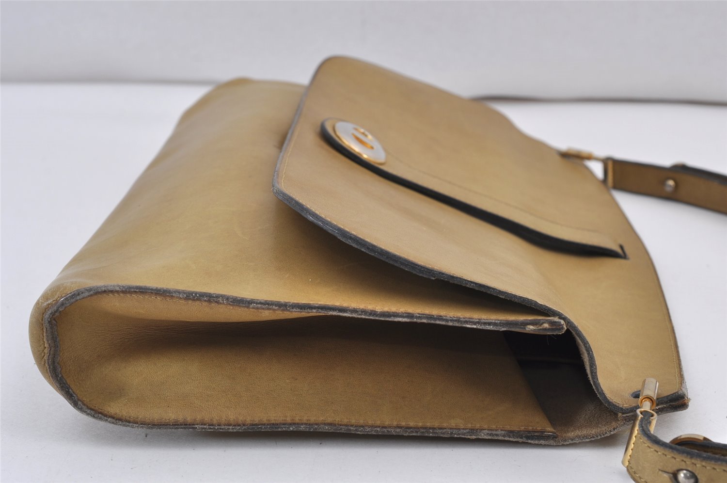 Authentic Christian Dior Vintage Shoulder Hand Bag Purse Leather Khaki 1141K